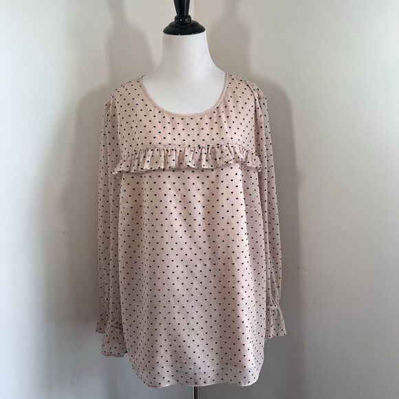 Talbots Blouse Top 2X Pink Chiffon Ruffle Long Sleeve Graphic Print Hearts - Picture 3 of 13